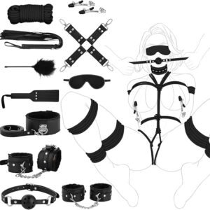 11-piece BDSM kit for beginners with bondage restraints and sensory play accessories