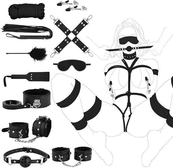 11-piece BDSM kit for beginners with bondage restraints and sensory play accessories