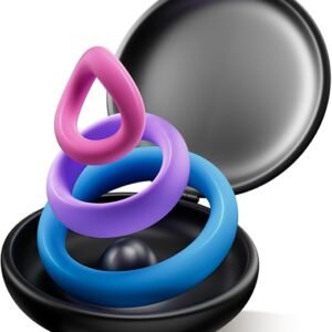 Three-piece liquid silicone penis ring set in blue purple and red