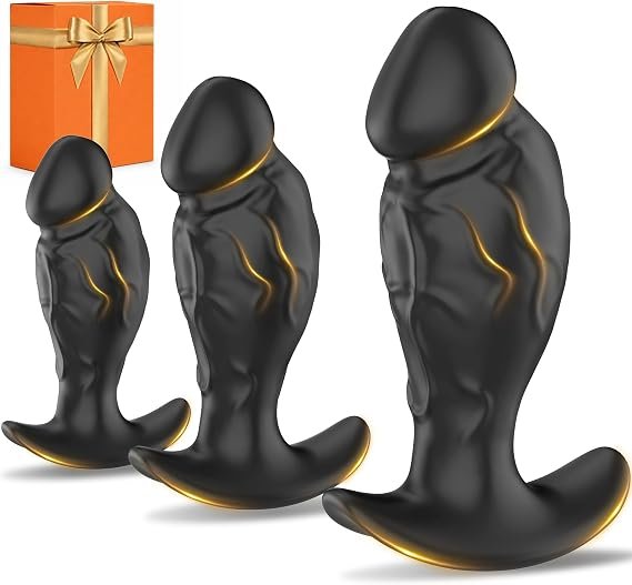 3-piece silicone anal butt plug training set with anchor T-bar bases