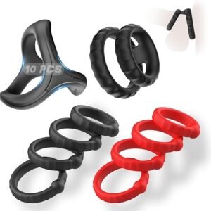 Four-piece silicone penis ring set with multiple ring sizes