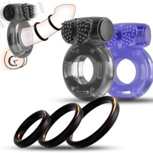 Five silicone vibrating penis rings in a product set
