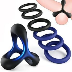 Seven-piece silicone penis ring set with six sizes and a 3-in-1 ring