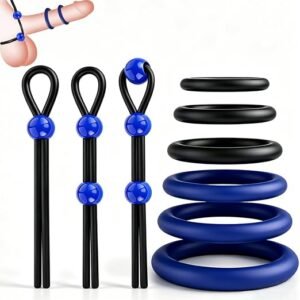 Nine-piece adjustable cock ring set with flexible loops