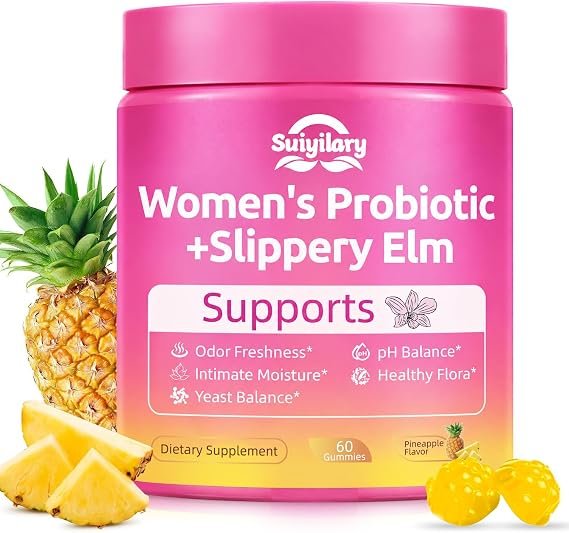 Feminine Probiotic Gummies with Slippery Elm and a four-strain probiotic blend