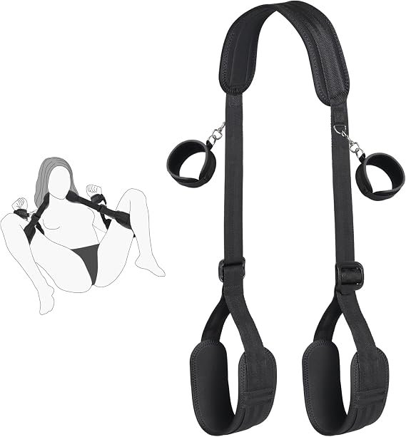 Adjustable BDSM restraint straps with padded sections and removable handcuffs