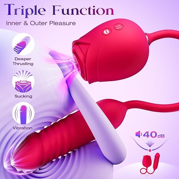 App-controlled rose sex toy with thrusting and suction functions