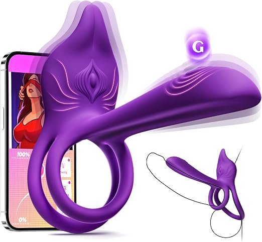 App-controlled vibrating penis ring with external vibrator and extended sleeve
