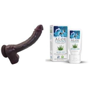13 Inch Extra Long Huge Brown Lifelike Anal Dildo + Aloe Cadabra Personal Lubricant Combo