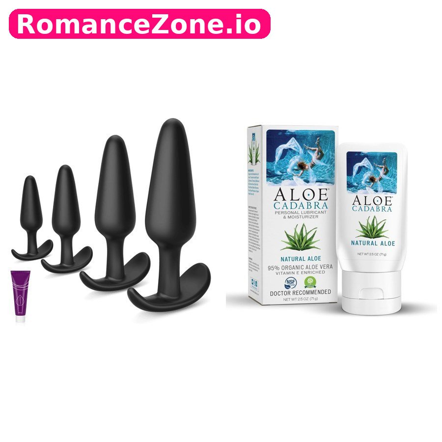 4 Piece Butt Plug Set + Aloe Cadabra Personal Lubricant Combo