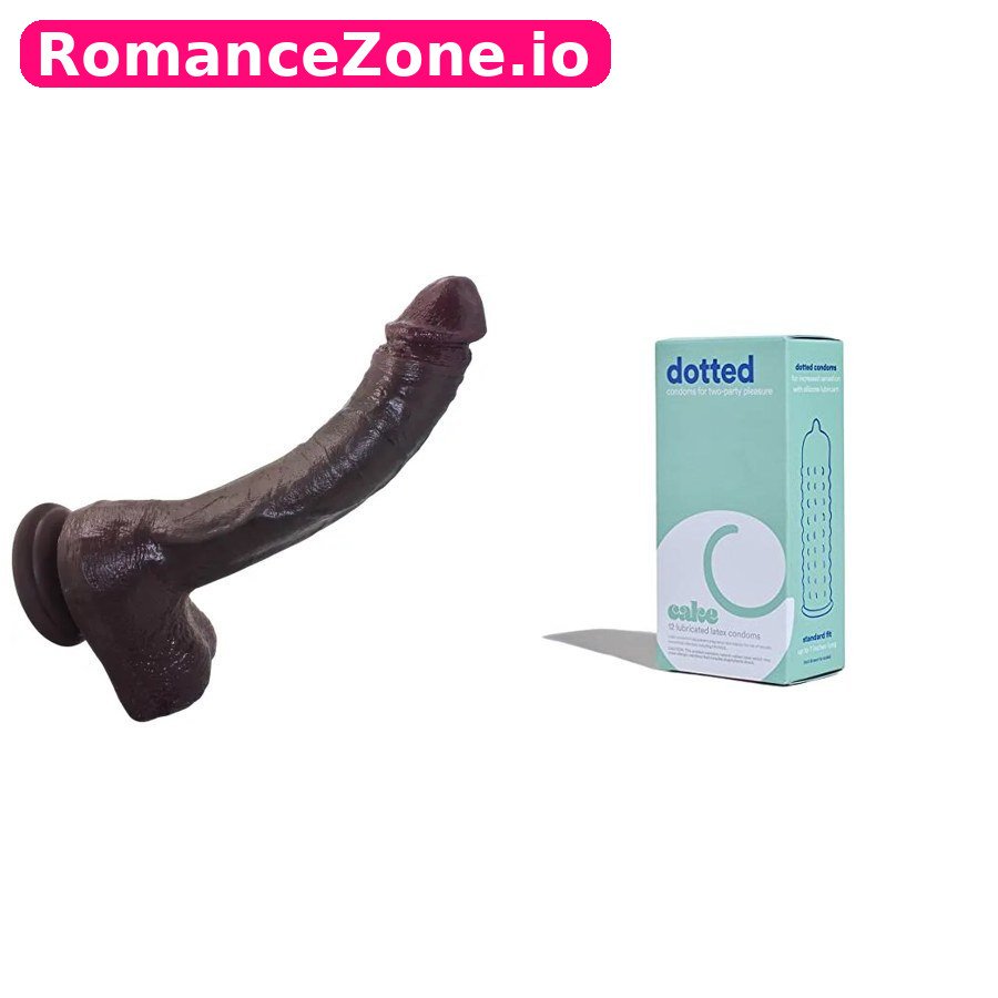 13 Inch Extra Long Huge Brown Lifelike Anal Dildo + Cake Ribbed Condoms Combo