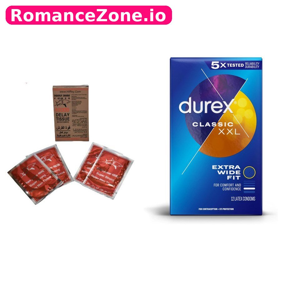 48000 Delay Tissue + Durex Classic XXL Condoms 12 Pack Combo