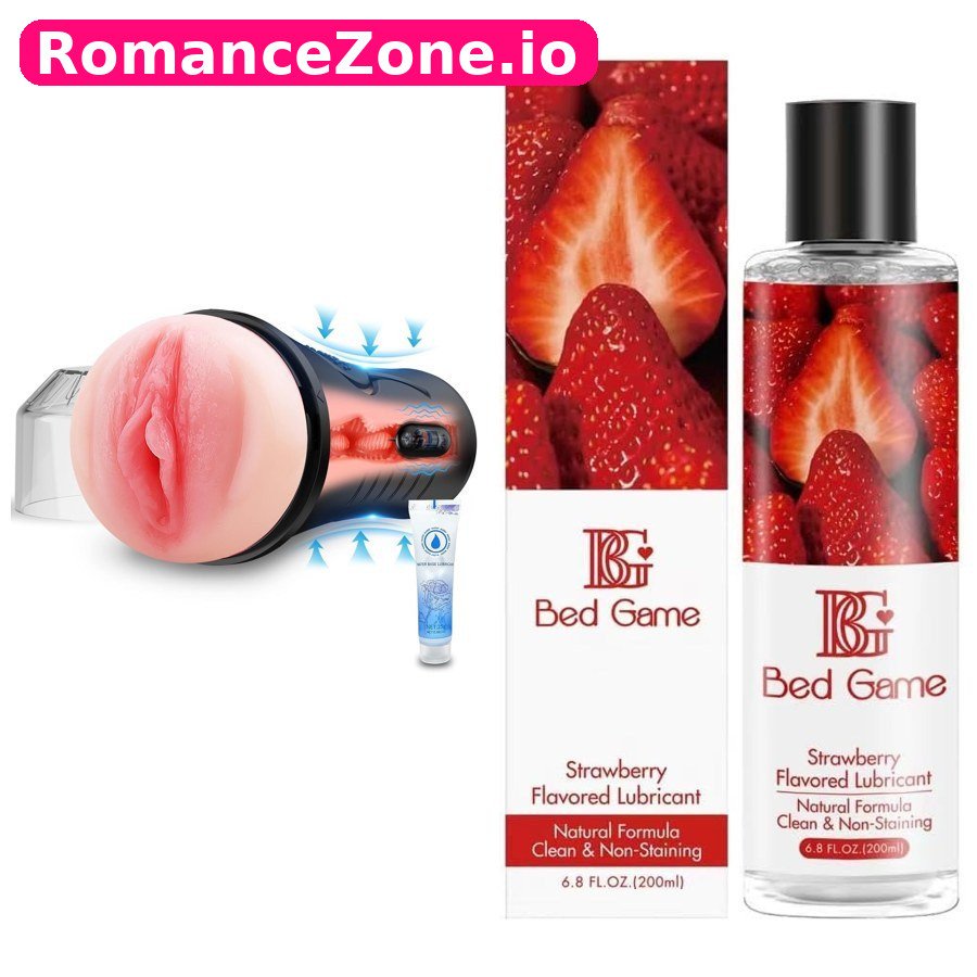 Automatic Flesh Masturbator + Bed Game Strawberry Lubricant Combo