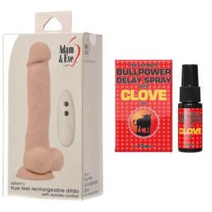 Adam and Eve Rechargeable Dildo + Bullpower Delay Spray with Clove Oil Combo