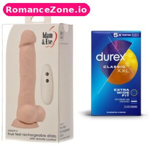 Adam and Eve Rechargeable Dildo + Durex Classic XXL Condoms 12 Pack Combo