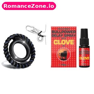 Black Braided Cock Ring + Bullpower Delay Spray with Clove Oil Combo