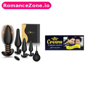 Black Butt Plug Training Set + Crown Delay Cream Combo