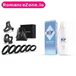 Black Cock Ring Set with Pouch + K-Y Silicone Lubricant Combo