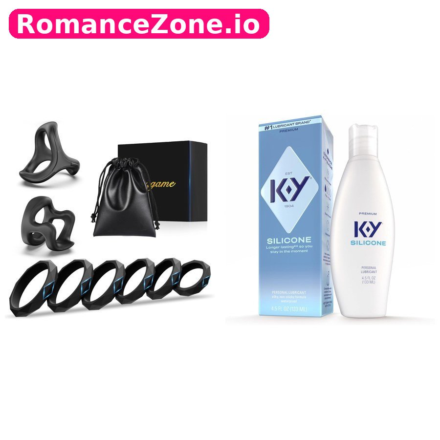 Black Cock Ring Set with Pouch + K-Y Silicone Lubricant Combo