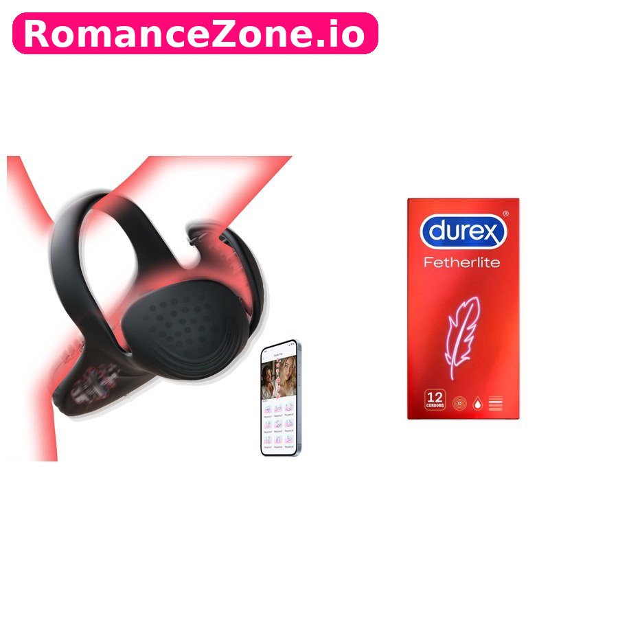 Black App Couples Vibrator + Durex Fetherlite Condoms 12 Pack Combo