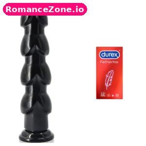 Black Beaded Anal Dildo + Durex Fetherlite Condoms 12 Pack Combo