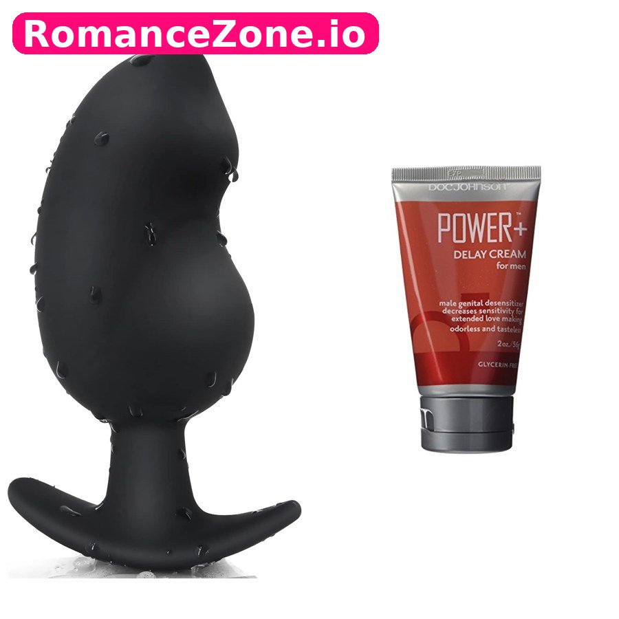Black Curved Butt Plug + Doc Johnson Power Plus Delay Cream Combo