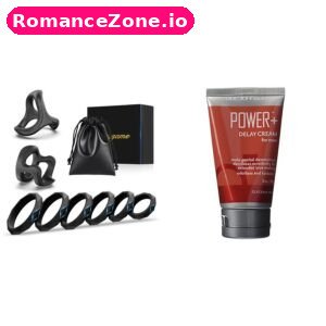 Black Cock Ring Set with Pouch + Doc Johnson Power Plus Delay Cream Combo