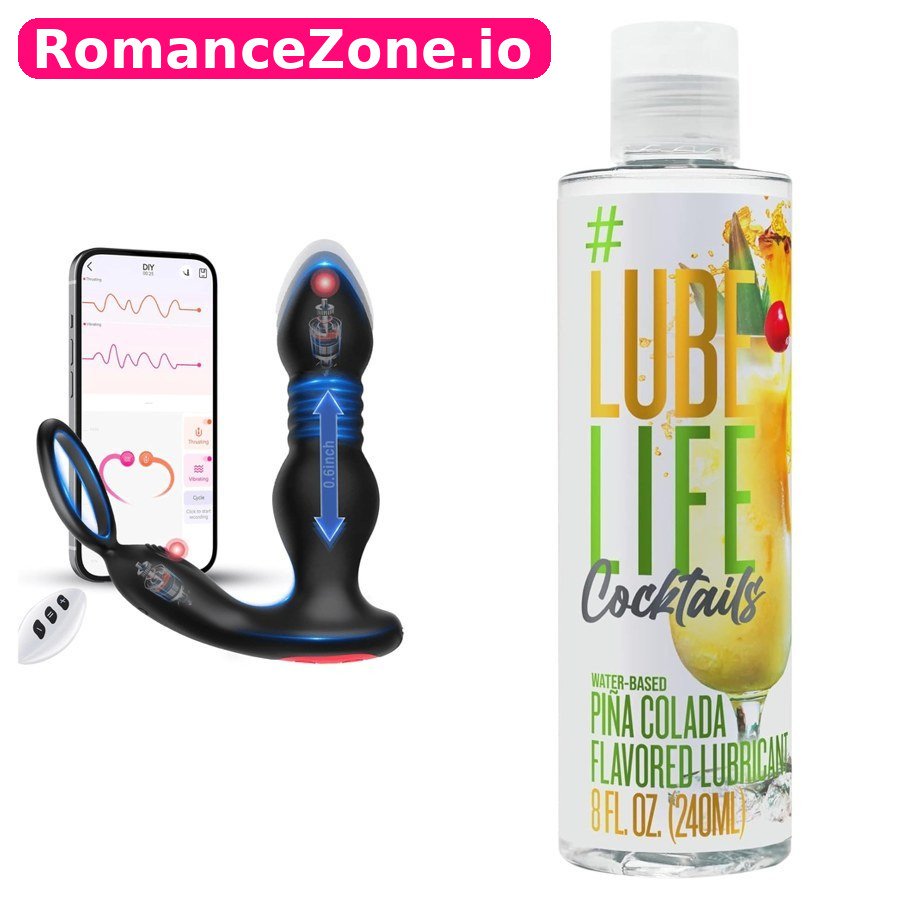 Black App Thrusting Vibrator + Lube Life Cocktails Lubricant Combo