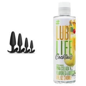 Black Graduated Butt Plug Set of 4 + Lube Life Cocktails Lubricant Combo