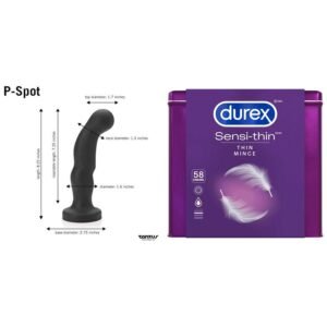 Black P-Spot Dildo + Durex Sensi-Thin Condoms 58 Pack Combo