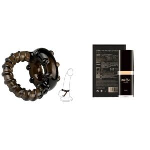 Black Textured Cock Ring + iVirGo Delay Spray Combo