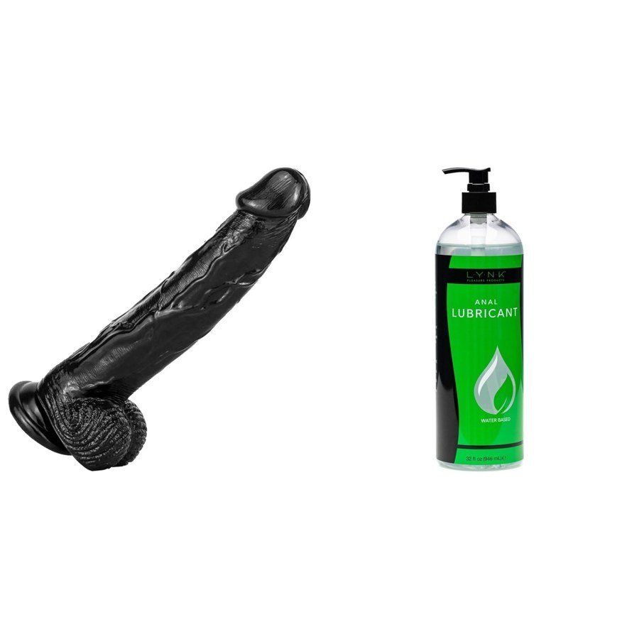 Black Realistic Dildo + Lynk Anal Lubricant Combo