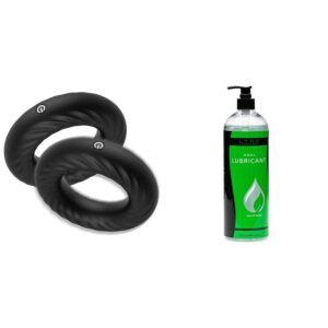 Black Twisted Double Cock Ring + Lynk Anal Lubricant Combo
