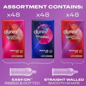 Durex Adventure Condom Variety Pack with 144 lubricated natural latex condoms