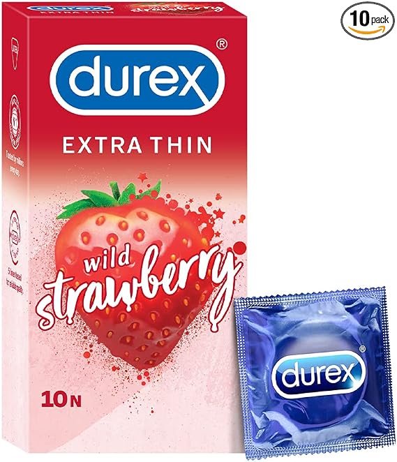 Durex Extra Thin Wild Strawberry Flavoured Condoms for Men 10 Count