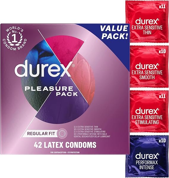Durex Pleasure Pack Assorted Condoms for Men 42 Count