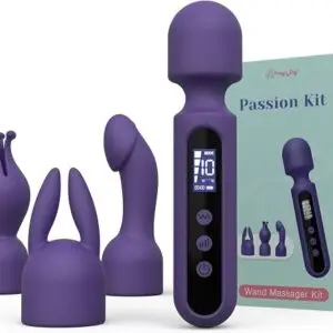 Interchangeable AV wand vibrator with LCD display and attachments
