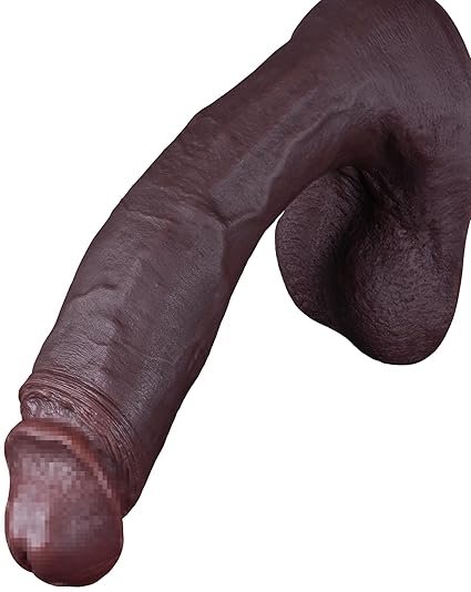 Lifelike silicone dildo in black with realistic detailed design
