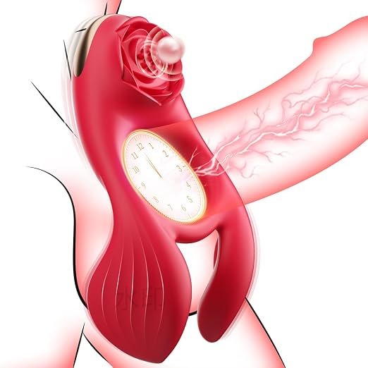 Rose vibrating penis ring with three motors and a flexible silicone ring