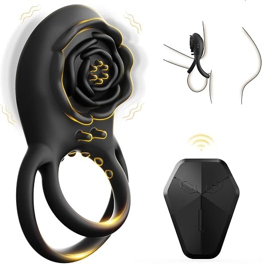 Rose-shaped vibrating penis ring with flexible dual silicone rings