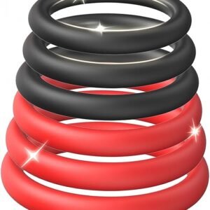 Silicone cock rings set featuring six different sizes