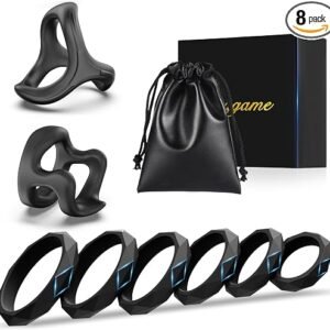Eight-piece silicone penis ring set with multiple sizes