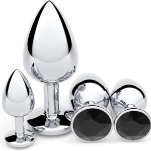 Stainless steel anal plug training set with progressively larger plug sizes