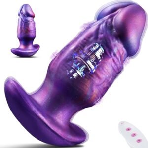 Vibrating XL silicone anal plug with contoured oval body and T-shaped base