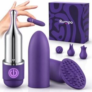Silicone bullet vibrator set with five interchangeable heads and charging cable