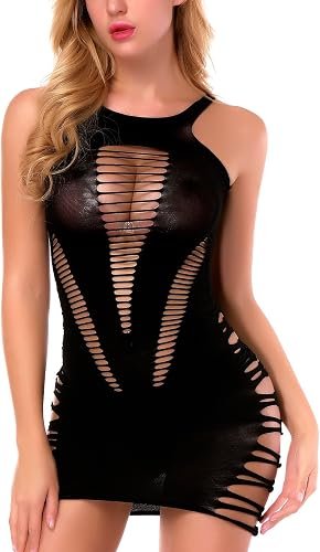 Women's sleeveless sheer fishnet mini dress with stretchy mesh design